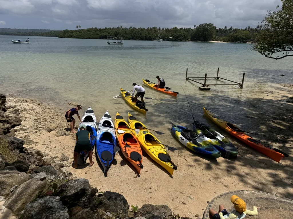 Kayaks on the beach at Turtle Bay Lodge, Santo
